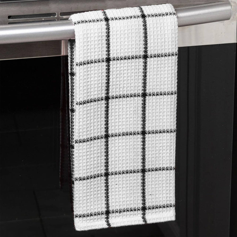 Fabstyles Solo Waffle Cotton Kitchen Towel Set Of 4: Black