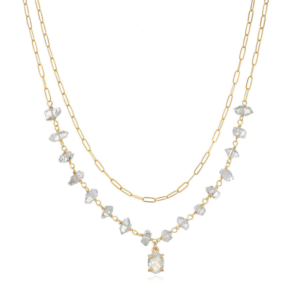 Layered Gemstone Necklace - Rainbow Moonstone